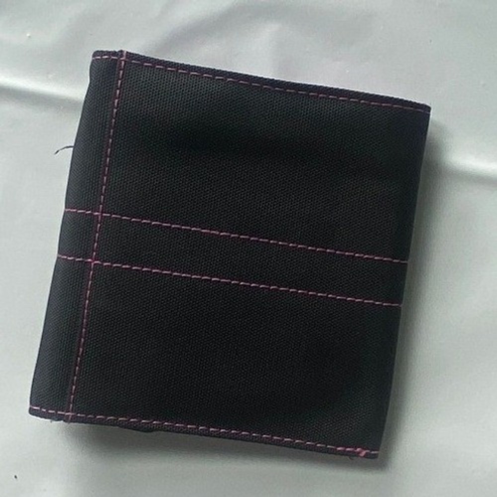 Small Black Card‎ Holder Wallet Pink Stitching